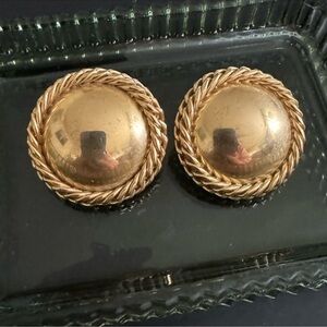 Vintage Gold-Tone Braided Dome Clip-On Earrings